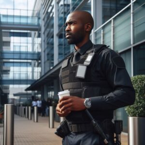 vigilant security guards patrolling a commercial building