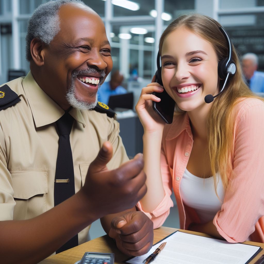 security services - satisfied customer interacting with a security professional