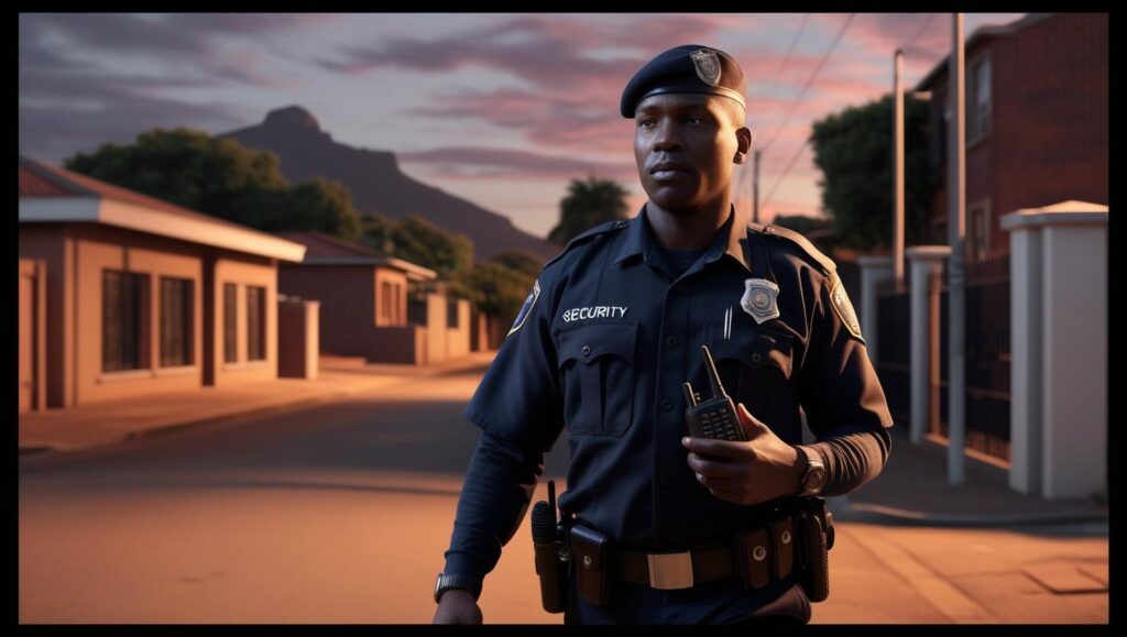 professional security guards patrolling a Cape Town neighborhood