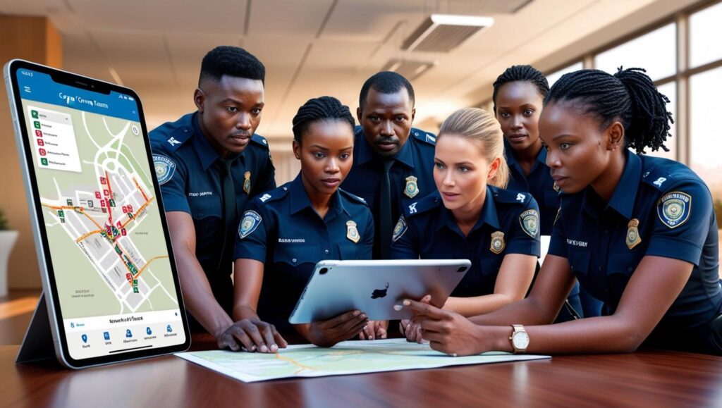 security guards - reviewing a patrol map on a tablet