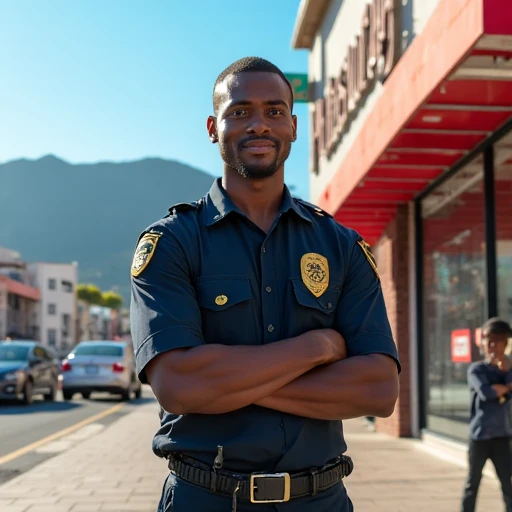security guard service - guard in front of a retail store