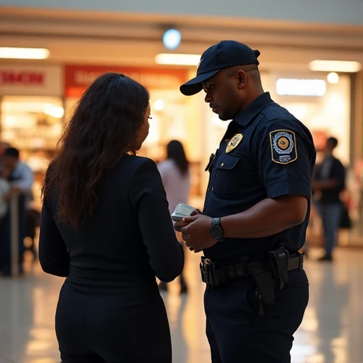 security guard service - guard assisting customer in a mall