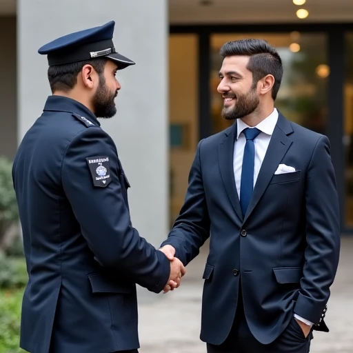 security guard company - business owner shaking hands with security guards