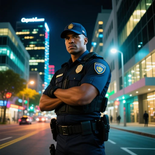 security guard service outside a business at night