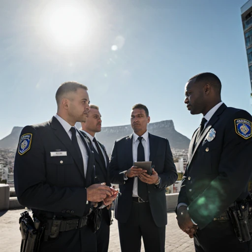 security guard service - security guards in uniform discussing strategy