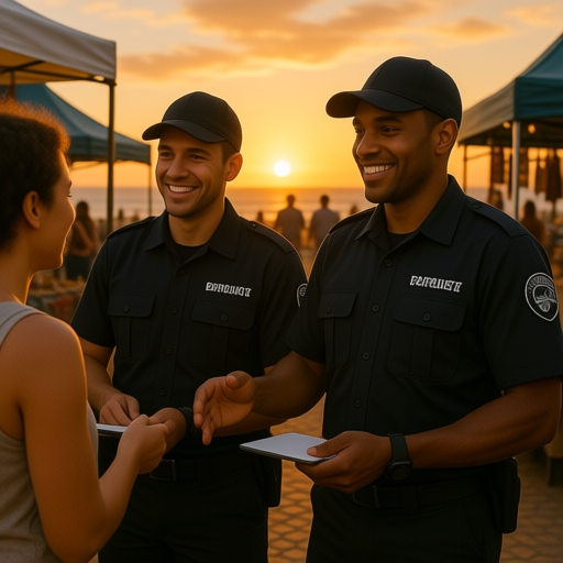 security guard company - guards assisting customers at an outdoor summer market