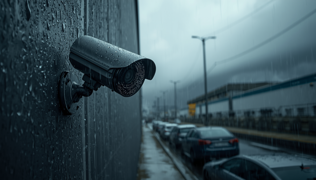 security guard service - security camera mounted on a wet wall