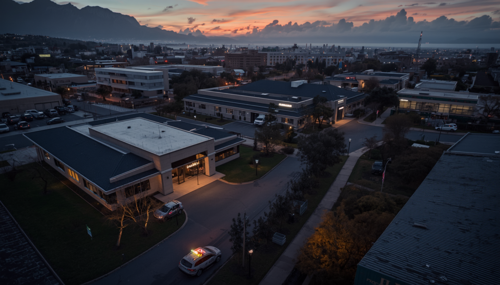 security guards - commercial office park with security patrol vehicle