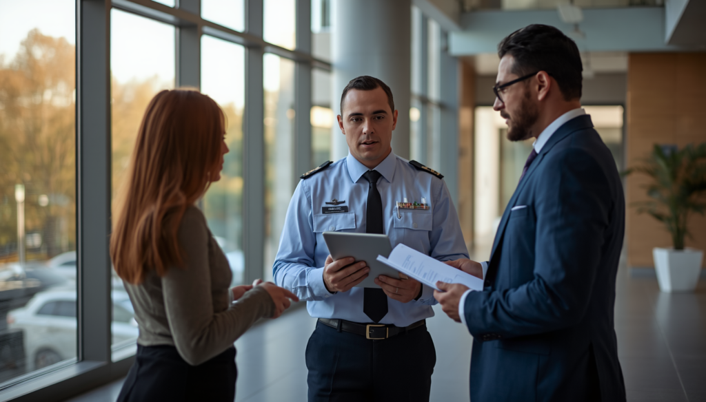 security guards - security manager presenting security plan to commercial property manager